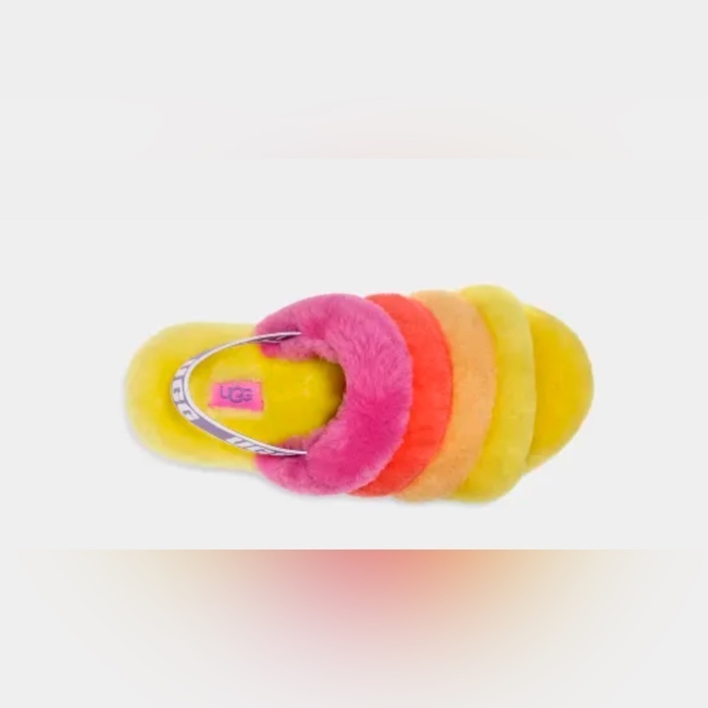 UGG Pride Fluff Yeah flat sandals in yellow rainbow - Picture 3 of 6